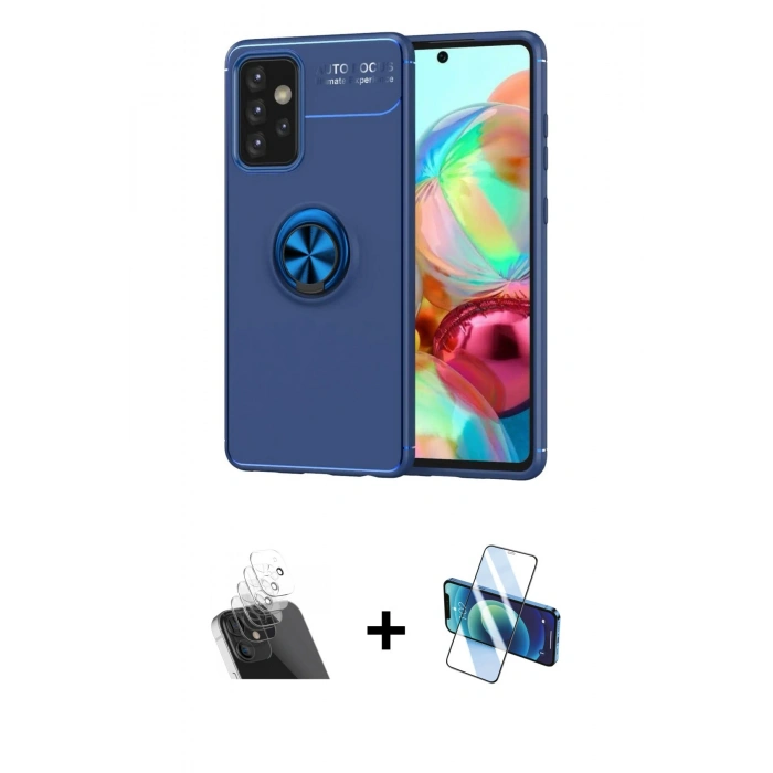 MARSİLYAN™- Galaxy A72 Kılıf Yankı Form Prime - Siyah 3D Antistatik Cam Ekran Koruyucu + Kamera Lens Koruma Cam - SF