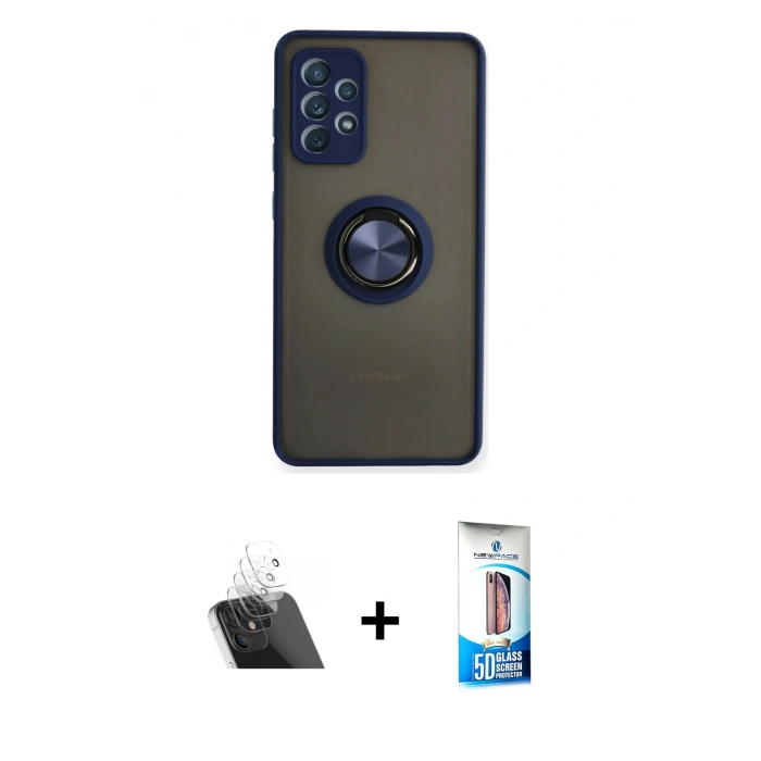 MARSİLYAN™- Galaxy A72 Kılıf Yörünge Çizgi - Siyah 5D Eko Cam Ekran Koruyucu + Kamera Lens Koruma Cam - SF