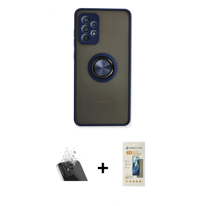 MARSİLYAN™- Galaxy A72 Kılıf Yörünge Çizgi - Siyah 6D Mat Seramik Hayalet Nano Ekran Koruyucu + Kamera Lens Koruma Cam - SF
