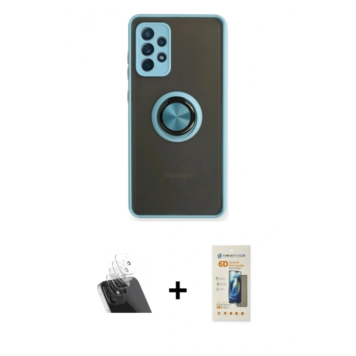 MARSİLYAN™- Galaxy A72 Kılıf Yörünge Çizgi - Siyah 6D Mat Seramik Hayalet Nano Ekran Koruyucu + Kamera Lens Koruma Cam - SF