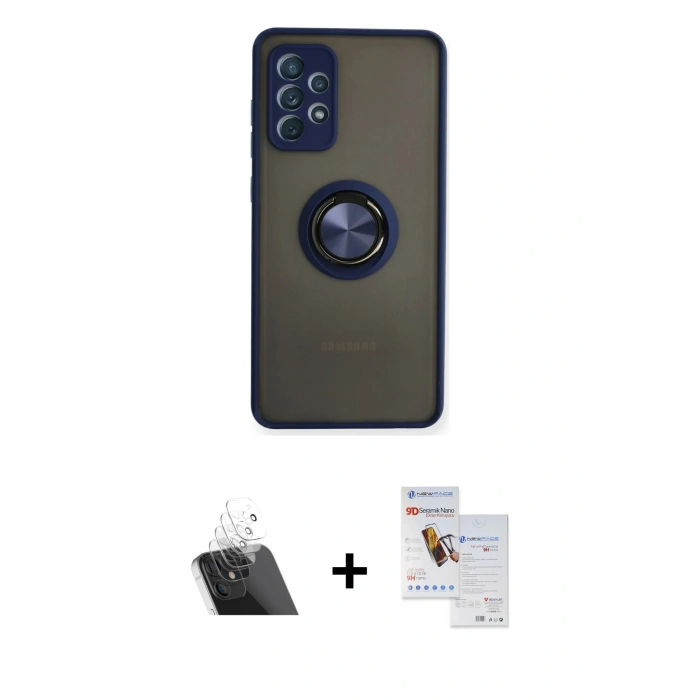 MARSİLYAN™- Galaxy A72 Kılıf Yörünge Çizgi - Siyah Seramik Nano Ekran Koruyucu + Kamera Lens Koruma Cam - SF