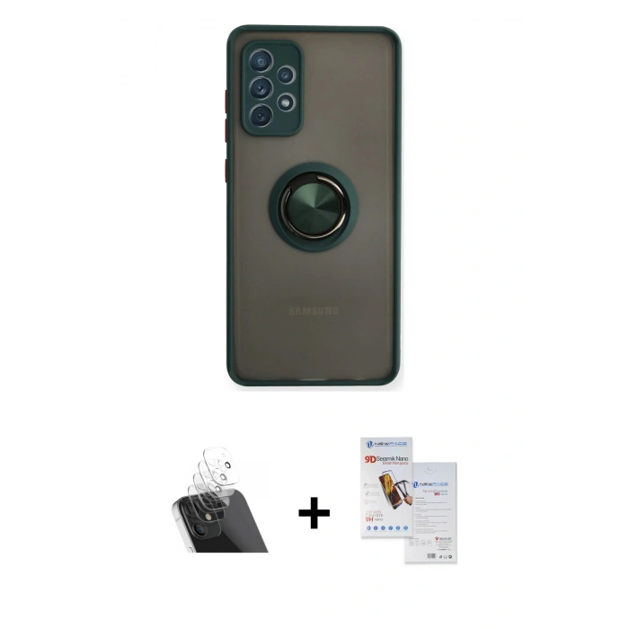 MARSİLYAN™- Galaxy A72 Kılıf Yörünge Çizgi - Siyah Seramik Nano Ekran Koruyucu + Kamera Lens Koruma Cam - SF