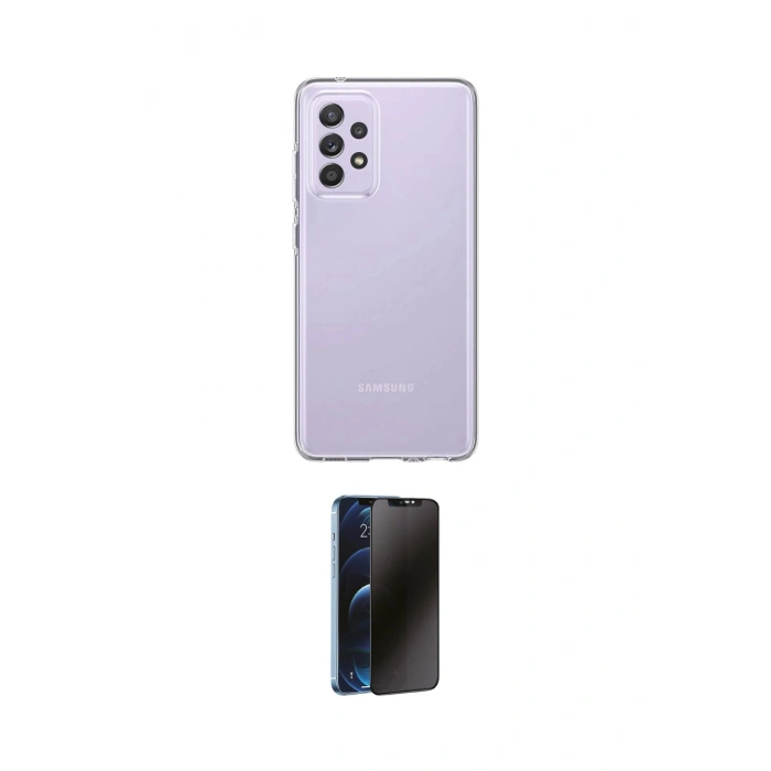 MARSİLYAN™- Galaxy A72 Kılıf Zirve Doku - Siyah 3D Antistatik Hayalet Cam Ekran Koruyucu