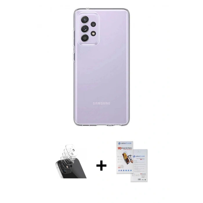 MARSİLYAN™- Galaxy A72 Kılıf Zirve Doku - Siyah Seramik Nano Ekran Koruyucu + Kamera Lens Koruma Cam - SF