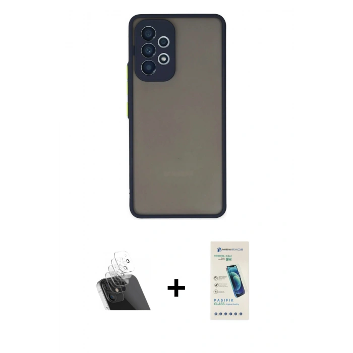MARSİLYAN™- Galaxy A73 5G Kılıf Ahenk Çizgi Serisi - Şeffaf Pasifik Cam Ekran Koruyucu + Kamera Lens Koruma Cam - SF