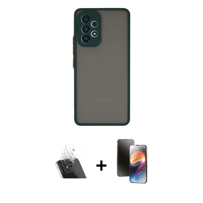 MARSİLYAN™- Galaxy A73 5G Kılıf Ahenk Çizgi Serisi - Siyah 3D Antistatik Mat Seramik Nano Ekran Koruyucu + Şeffaf Kamera Lens Koruma Cam