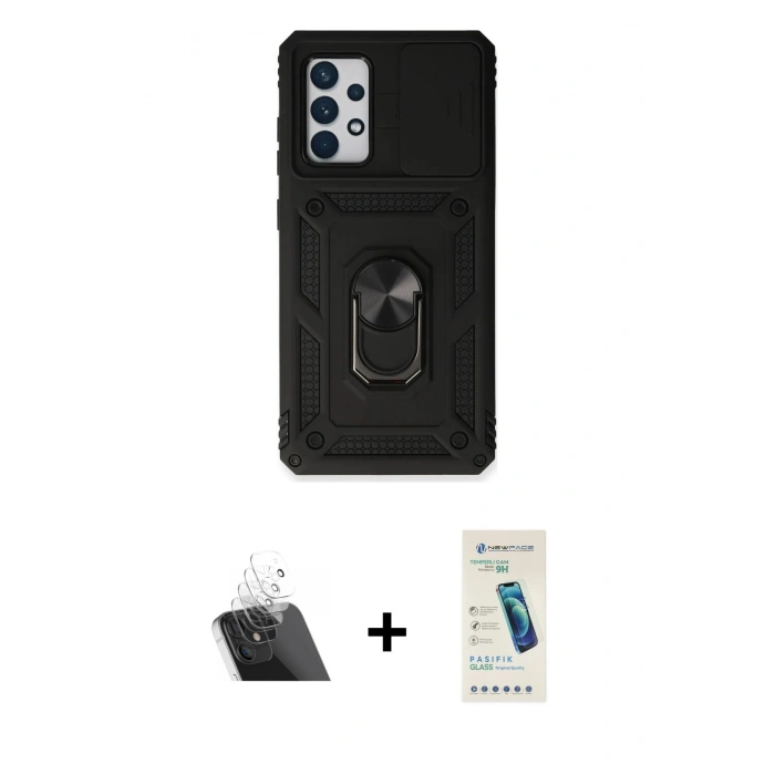 MARSİLYAN™- Galaxy A73 5G Kılıf Ahenk Klasik - Şeffaf Pasifik Cam Ekran Koruyucu + Kamera Lens Koruma Cam - SF