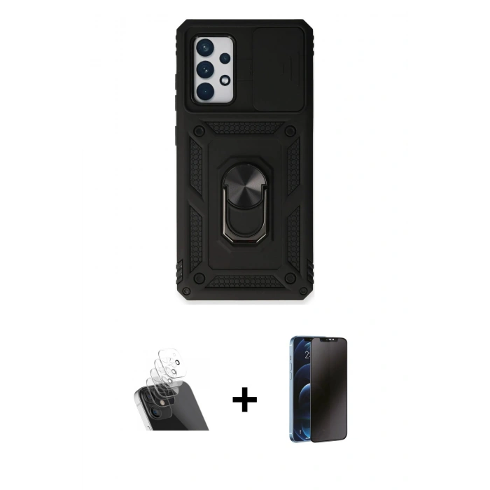 MARSİLYAN™- Galaxy A73 5G Kılıf Ahenk Klasik - Siyah 3D Antistatik Hayalet Cam Ekran Koruyucu + Kamera Lens Koruma Cam - SF