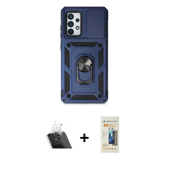 MARSİLYAN™- Galaxy A73 5G Kılıf Ahenk Klasik - Siyah 6D Mat Seramik Hayalet Nano Ekran Koruyucu + Kamera Lens Koruma Cam - SF