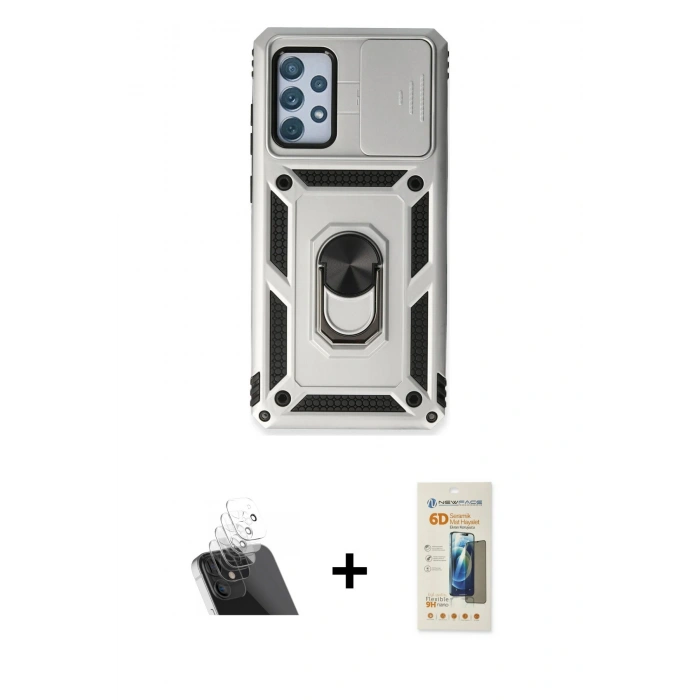 MARSİLYAN™- Galaxy A73 5G Kılıf Ahenk Klasik - Siyah 6D Mat Seramik Hayalet Nano Ekran Koruyucu + Kamera Lens Koruma Cam - SF