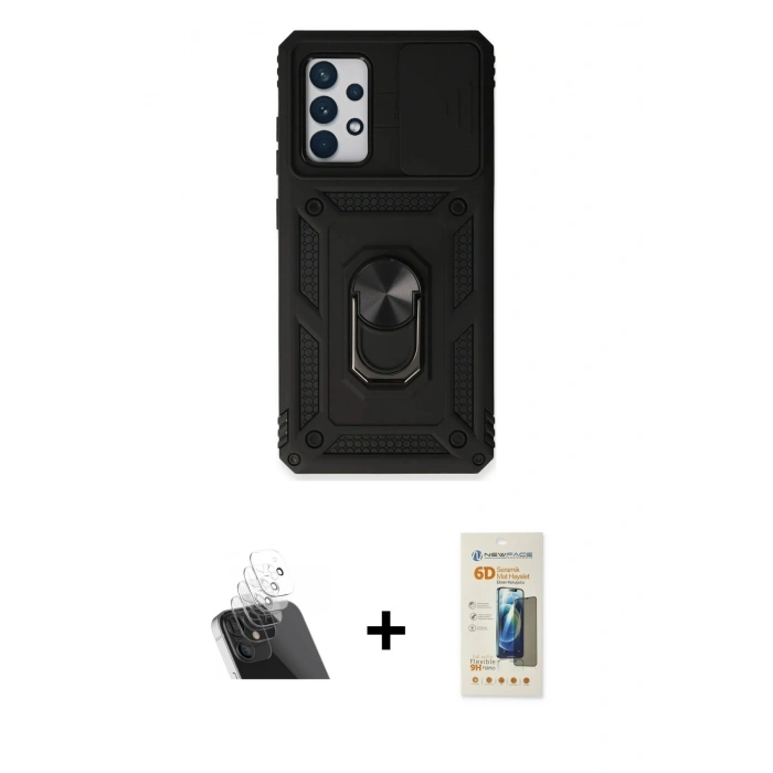 MARSİLYAN™- Galaxy A73 5G Kılıf Ahenk Klasik - Siyah 6D Mat Seramik Hayalet Nano Ekran Koruyucu + Kamera Lens Koruma Cam - SF