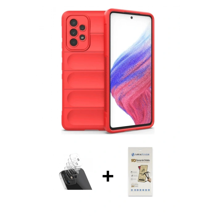 MARSİLYAN™- Galaxy A73 5G Kılıf Atlas Koleksiyonu - Siyah Mat Seramik Nano Ekran Koruyucu + Kamera Lens Koruma Cam - SF