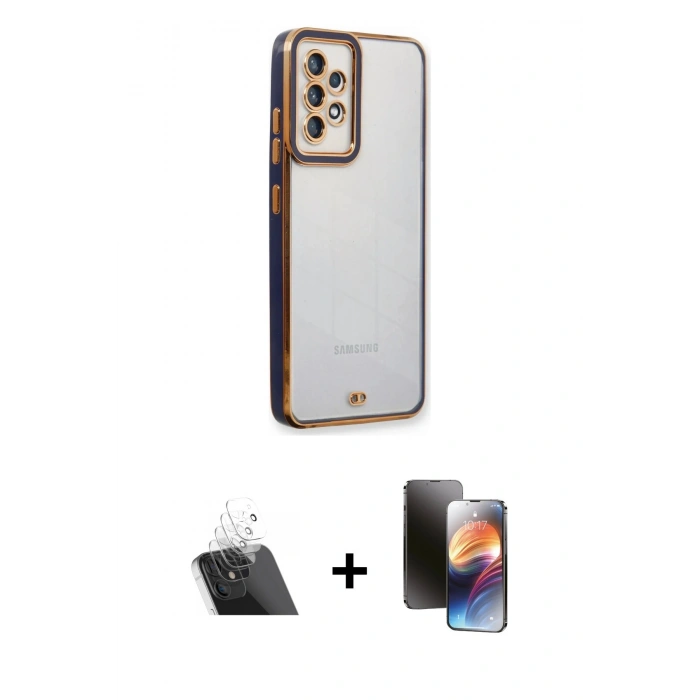 MARSİLYAN™- Galaxy A73 5G Kılıf Çekirdek Klasik Serisi - Siyah 3D Antistatik Mat Seramik Nano Ekran Koruyucu + Şeffaf Kamera Lens Koruma Cam