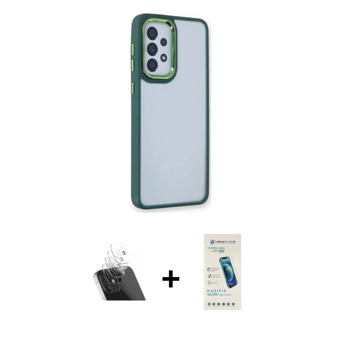 MARSİLYAN™- Galaxy A73 5G Kılıf Eksen Doku Prime - Şeffaf Pasifik Cam Ekran Koruyucu + Kamera Lens Koruma Cam - SF