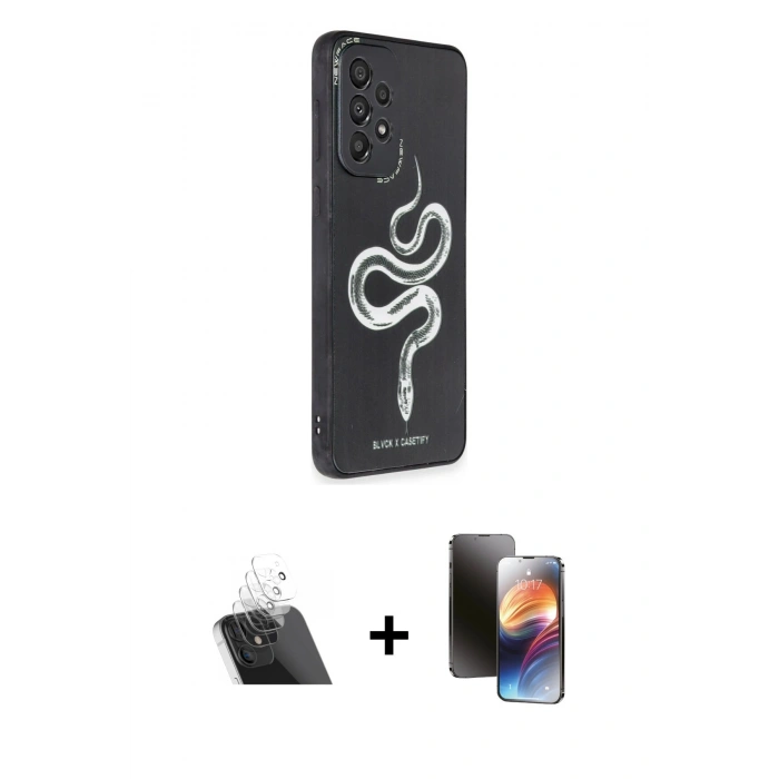 MARSİLYAN™- Galaxy A73 5G Kılıf Odak Klasik Serisi - Siyah 3D Antistatik Mat Seramik Nano Ekran Koruyucu + Kamera Lens Koruma Cam - SF