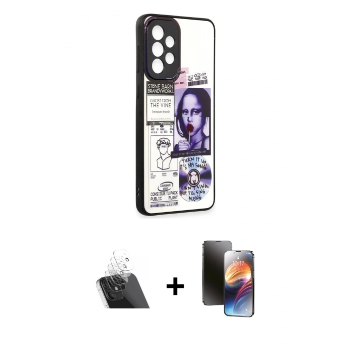 MARSİLYAN™- Galaxy A73 5G Kılıf Odak Klasik Serisi - Siyah 3D Antistatik Mat Seramik Nano Ekran Koruyucu + Kamera Lens Koruma Cam - SF
