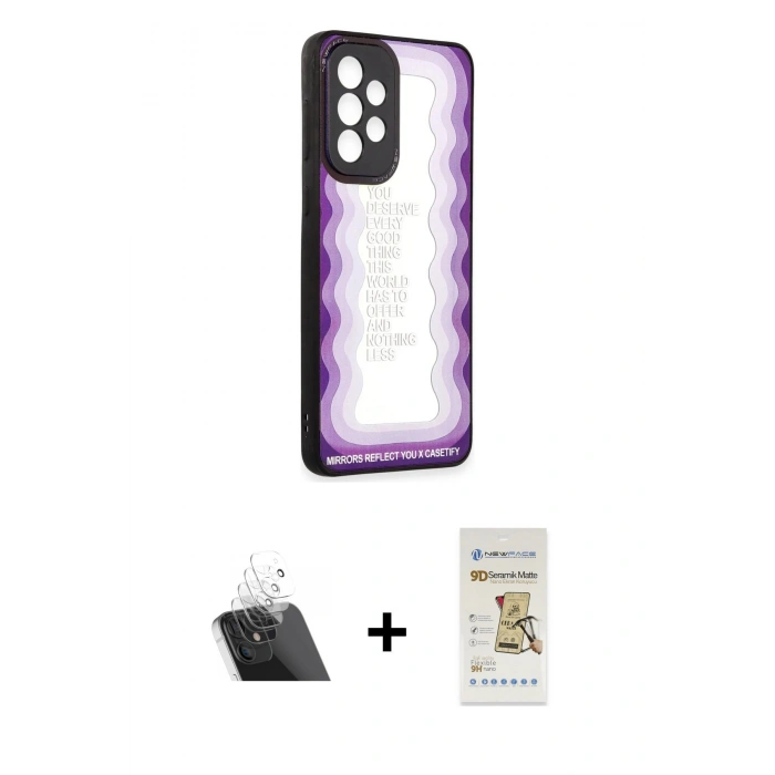 MARSİLYAN™- Galaxy A73 5G Kılıf Odak Klasik Serisi - Siyah Mat Seramik Nano Ekran Koruyucu + Kamera Lens Koruma Cam - SF