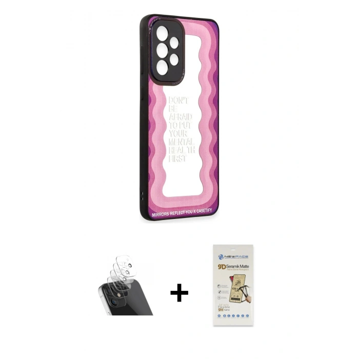 MARSİLYAN™- Galaxy A73 5G Kılıf Odak Klasik Serisi - Siyah Mat Seramik Nano Ekran Koruyucu + Kamera Lens Koruma Cam - SF