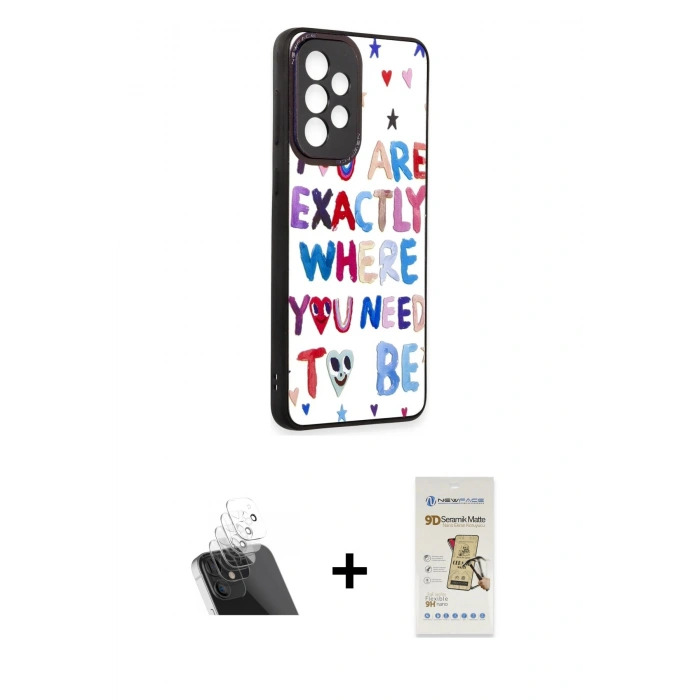 MARSİLYAN™- Galaxy A73 5G Kılıf Odak Klasik Serisi - Siyah Mat Seramik Nano Ekran Koruyucu + Kamera Lens Koruma Cam - SF