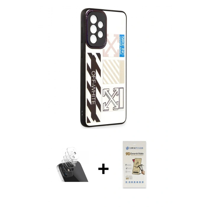 MARSİLYAN™- Galaxy A73 5G Kılıf Odak Klasik Serisi - Siyah Mat Seramik Nano Ekran Koruyucu + Kamera Lens Koruma Cam - SF