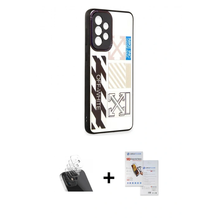 MARSİLYAN™- Galaxy A73 5G Kılıf Odak Klasik Serisi - Siyah Seramik Nano Ekran Koruyucu + Kamera Lens Koruma Cam - SF