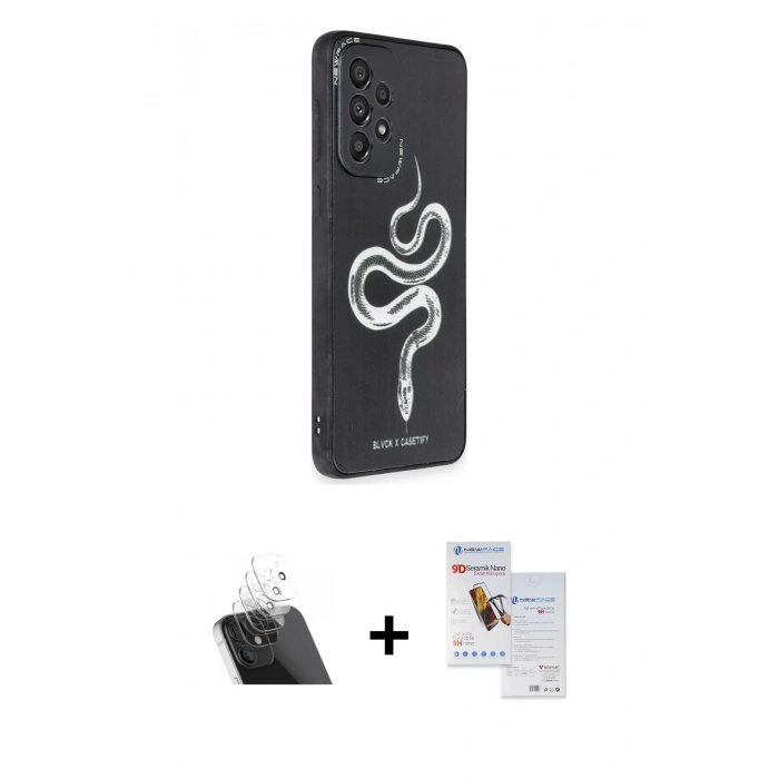 MARSİLYAN™- Galaxy A73 5G Kılıf Odak Klasik Serisi - Siyah Seramik Nano Ekran Koruyucu + Kamera Lens Koruma Cam - SF