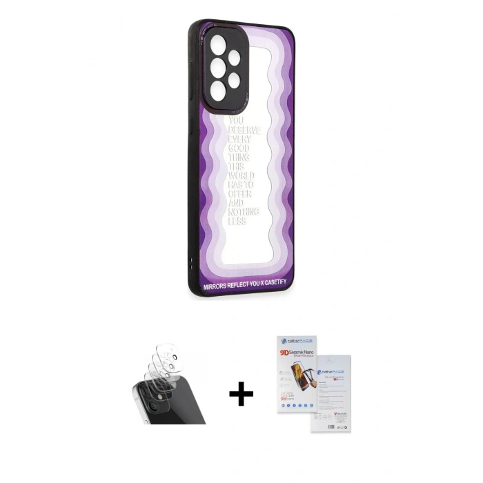 MARSİLYAN™- Galaxy A73 5G Kılıf Odak Klasik Serisi - Siyah Seramik Nano Ekran Koruyucu + Kamera Lens Koruma Cam - SF