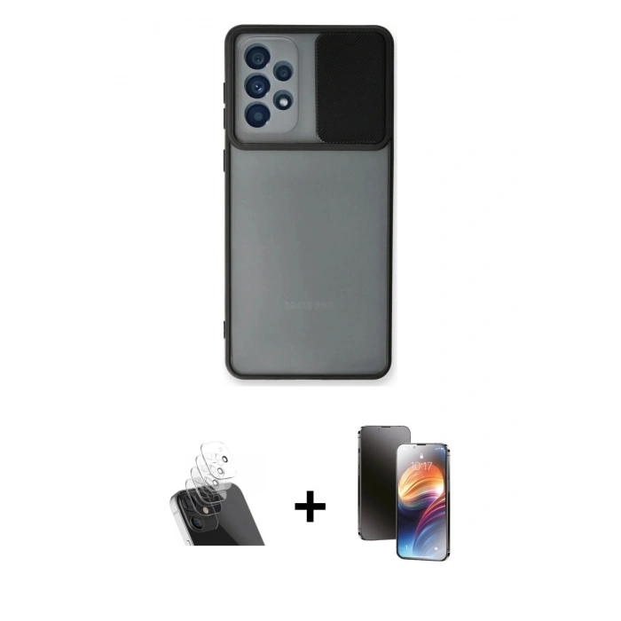 MARSİLYAN™- Galaxy A73 5G Kılıf Vadi Çizgi - Siyah 3D Antistatik Mat Seramik Nano Ekran Koruyucu + Kamera Lens Koruma Cam - SF