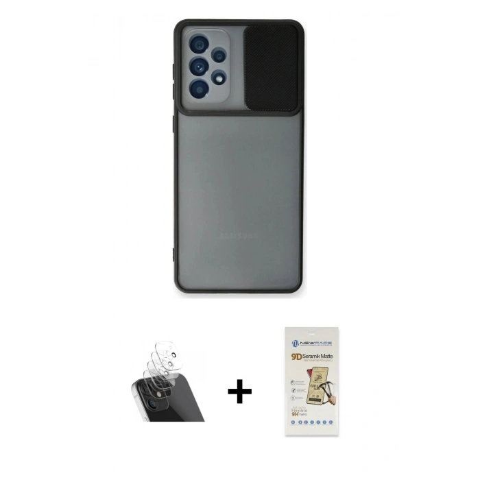 MARSİLYAN™- Galaxy A73 5G Kılıf Vadi Çizgi - Siyah Mat Seramik Nano Ekran Koruyucu + Kamera Lens Koruma Cam - SF
