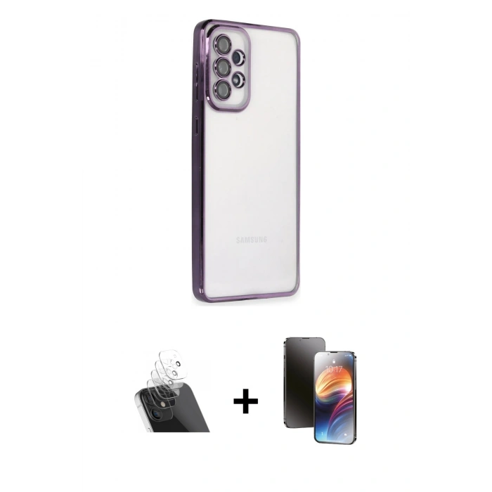 MARSİLYAN™- Galaxy A73 5G Kılıf Vadi Minimal - Siyah 3D Antistatik Mat Seramik Nano Ekran Koruyucu + Şeffaf Kamera Lens Koruma Cam
