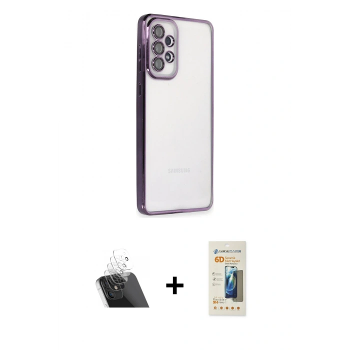 MARSİLYAN™- Galaxy A73 5G Kılıf Vadi Minimal - Siyah 6D Mat Seramik Hayalet Nano Ekran Koruyucu + Kamera Lens Koruma Cam - SF