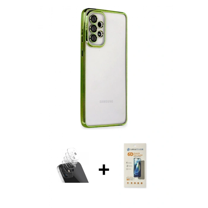 MARSİLYAN™- Galaxy A73 5G Kılıf Vadi Minimal - Siyah 6D Mat Seramik Hayalet Nano Ekran Koruyucu + Kamera Lens Koruma Cam - SF
