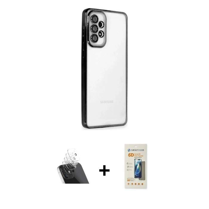 MARSİLYAN™- Galaxy A73 5G Kılıf Vadi Minimal - Siyah 6D Mat Seramik Hayalet Nano Ekran Koruyucu + Kamera Lens Koruma Cam - SF