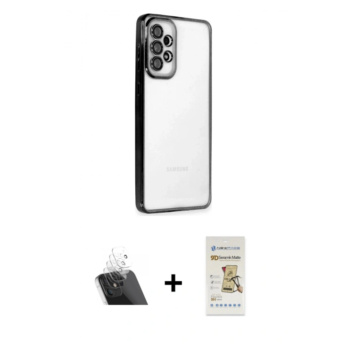 MARSİLYAN™- Galaxy A73 5G Kılıf Vadi Minimal - Siyah Mat Seramik Nano Ekran Koruyucu + Kamera Lens Koruma Cam - SF