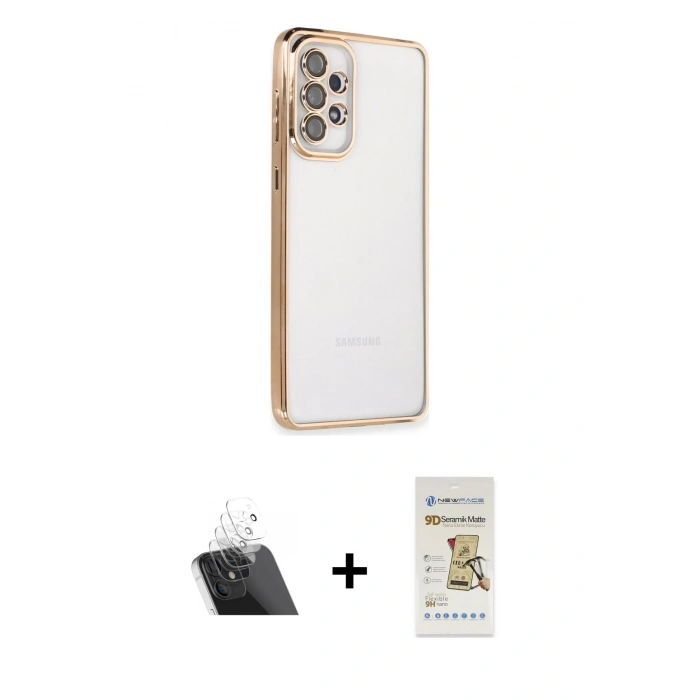 MARSİLYAN™- Galaxy A73 5G Kılıf Vadi Minimal - Siyah Mat Seramik Nano Ekran Koruyucu + Kamera Lens Koruma Cam - SF