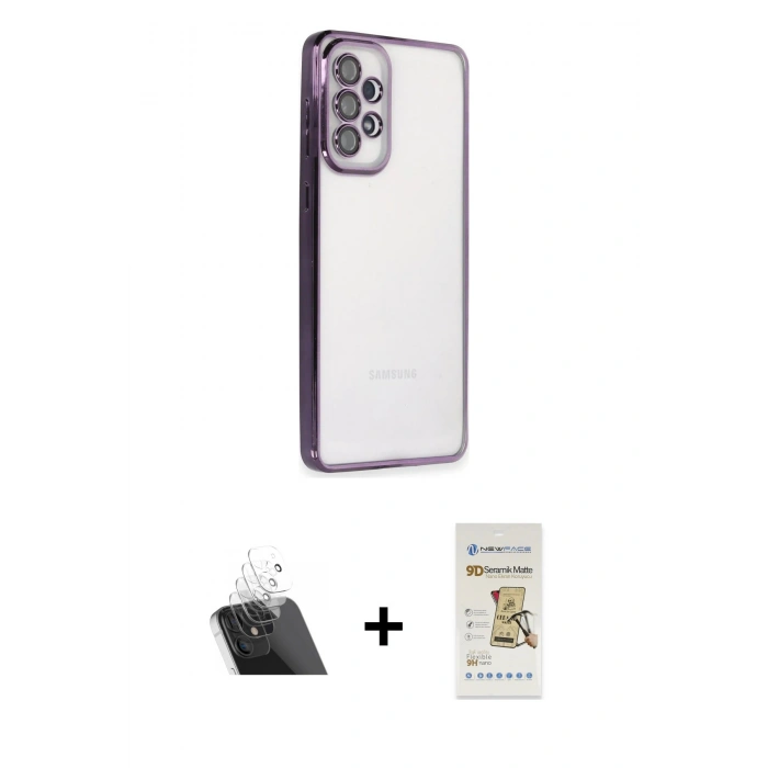 MARSİLYAN™- Galaxy A73 5G Kılıf Vadi Minimal - Siyah Mat Seramik Nano Ekran Koruyucu + Kamera Lens Koruma Cam - SF