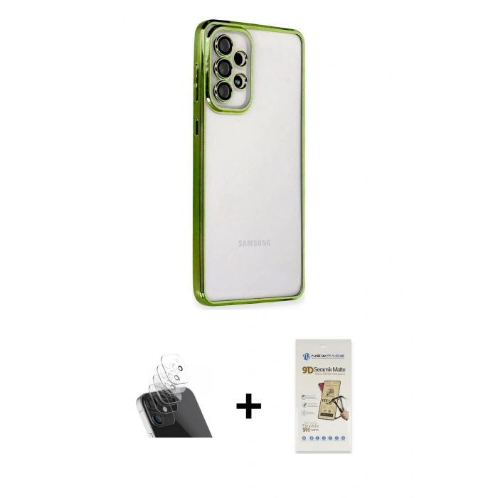 MARSİLYAN™- Galaxy A73 5G Kılıf Vadi Minimal - Siyah Mat Seramik Nano Ekran Koruyucu + Kamera Lens Koruma Cam - SF