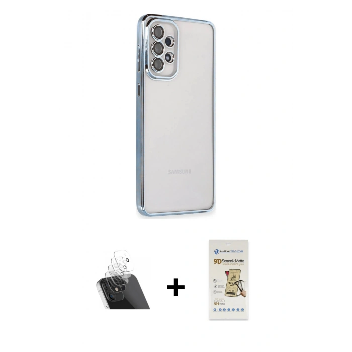 MARSİLYAN™- Galaxy A73 5G Kılıf Vadi Minimal - Siyah Mat Seramik Nano Ekran Koruyucu + Kamera Lens Koruma Cam - SF