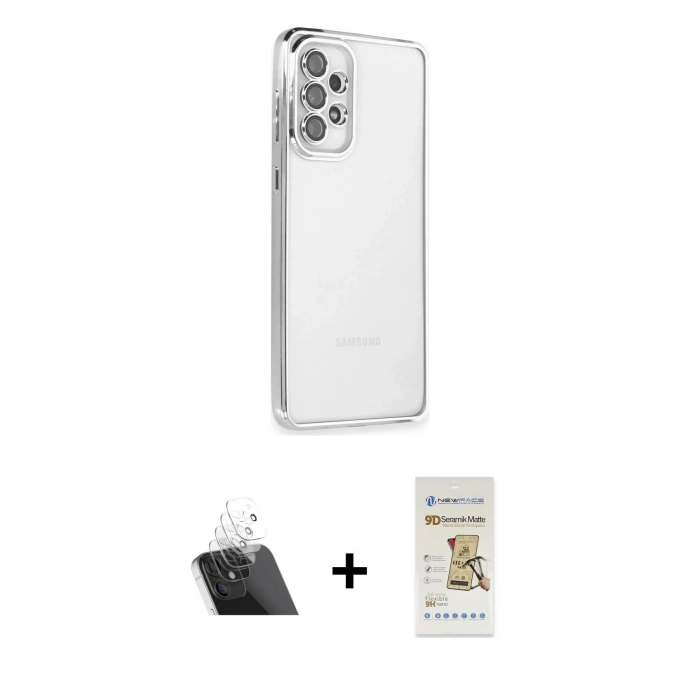 MARSİLYAN™- Galaxy A73 5G Kılıf Vadi Minimal - Siyah Mat Seramik Nano Ekran Koruyucu + Kamera Lens Koruma Cam - SF