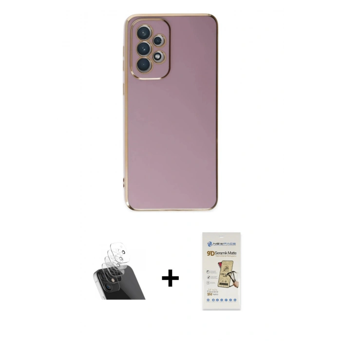 MARSİLYAN™- Galaxy A73 5G Kılıf Yankı Serisi - Siyah Mat Seramik Nano Ekran Koruyucu + Kamera Lens Koruma Cam - SF