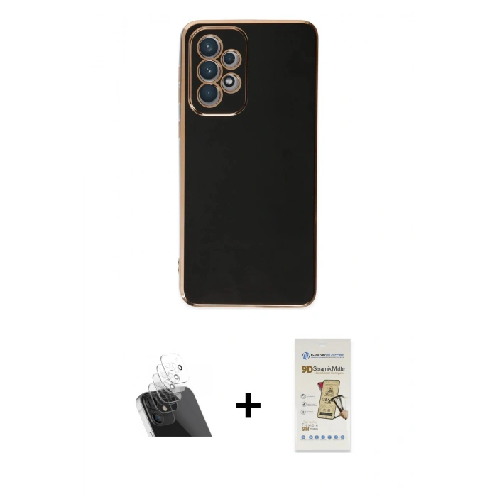 MARSİLYAN™- Galaxy A73 5G Kılıf Yankı Serisi - Siyah Mat Seramik Nano Ekran Koruyucu + Kamera Lens Koruma Cam - SF