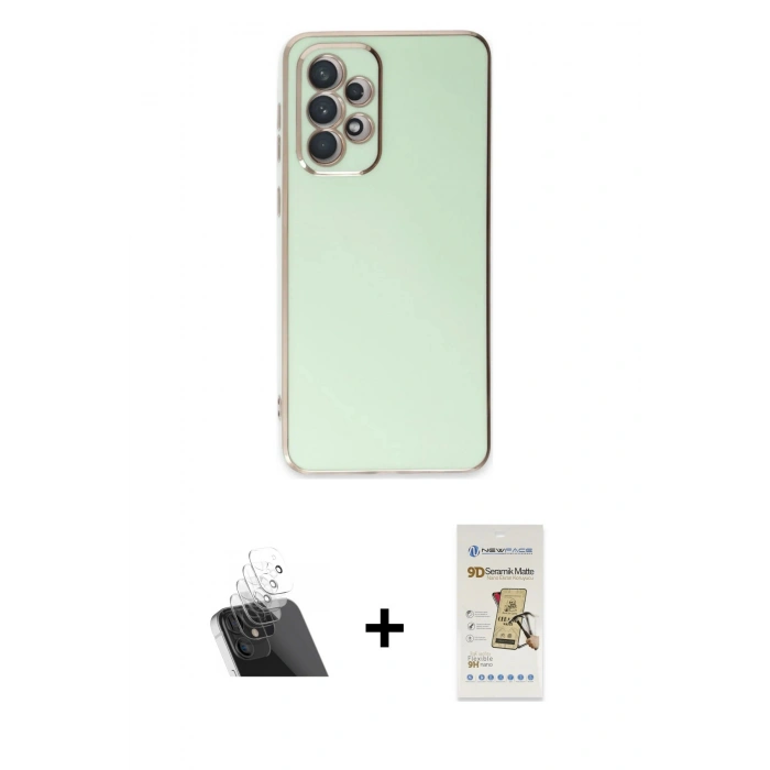 MARSİLYAN™- Galaxy A73 5G Kılıf Yankı Serisi - Siyah Mat Seramik Nano Ekran Koruyucu + Kamera Lens Koruma Cam - SF