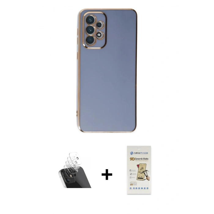 MARSİLYAN™- Galaxy A73 5G Kılıf Yankı Serisi - Siyah Mat Seramik Nano Ekran Koruyucu + Kamera Lens Koruma Cam - SF
