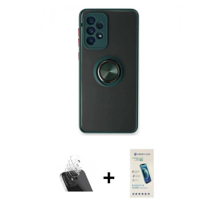 MARSİLYAN™- Galaxy A73 5G Kılıf Yörünge Çizgi - Şeffaf Pasifik Cam Ekran Koruyucu + Kamera Lens Koruma Cam - SF
