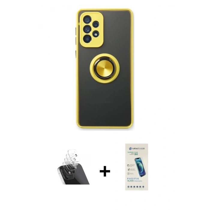 MARSİLYAN™- Galaxy A73 5G Kılıf Yörünge Çizgi - Şeffaf Pasifik Cam Ekran Koruyucu + Kamera Lens Koruma Cam - SF