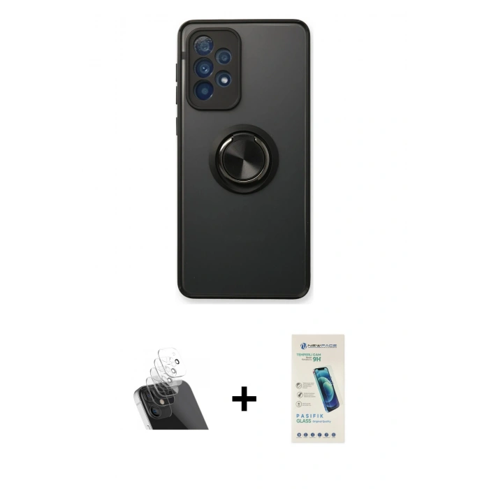 MARSİLYAN™- Galaxy A73 5G Kılıf Yörünge Çizgi - Şeffaf Pasifik Cam Ekran Koruyucu + Kamera Lens Koruma Cam - SF