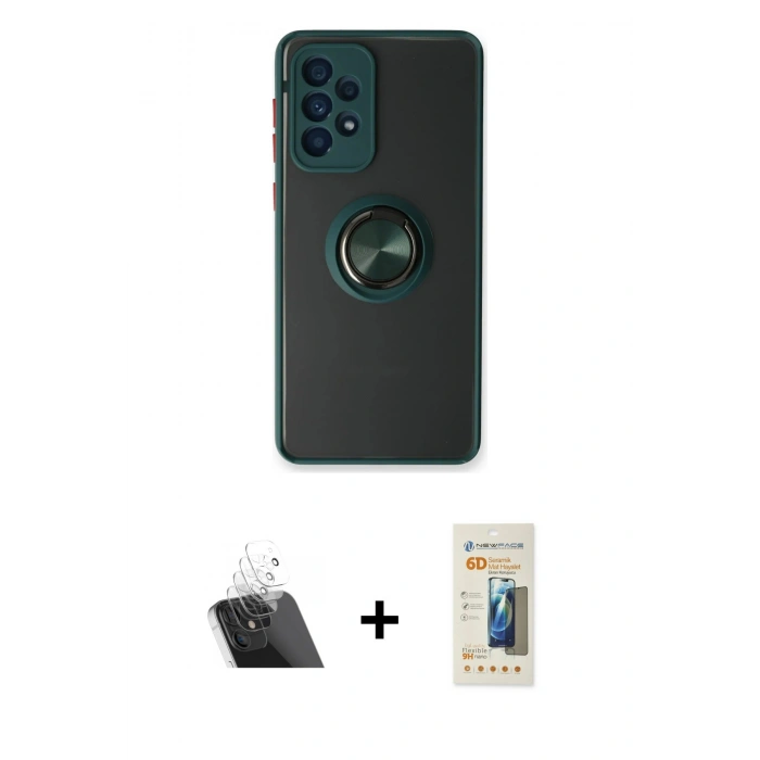 MARSİLYAN™- Galaxy A73 5G Kılıf Yörünge Çizgi - Siyah 6D Mat Seramik Hayalet Nano Ekran Koruyucu + Kamera Lens Koruma Cam - SF