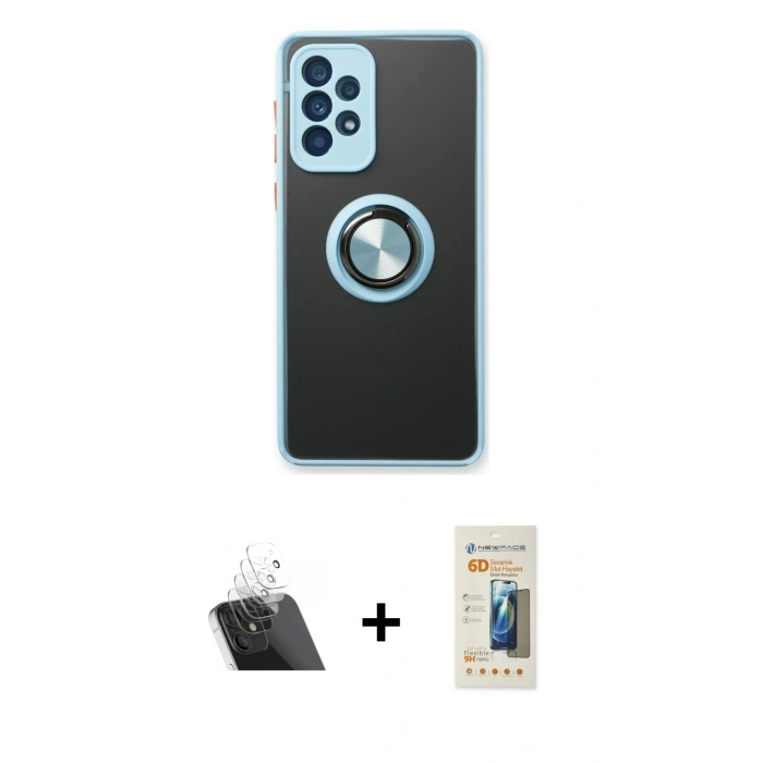MARSİLYAN™- Galaxy A73 5G Kılıf Yörünge Çizgi - Siyah 6D Mat Seramik Hayalet Nano Ekran Koruyucu + Kamera Lens Koruma Cam - SF