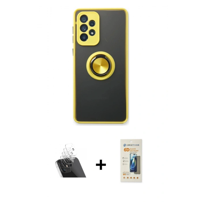 MARSİLYAN™- Galaxy A73 5G Kılıf Yörünge Çizgi - Siyah 6D Mat Seramik Hayalet Nano Ekran Koruyucu + Kamera Lens Koruma Cam - SF