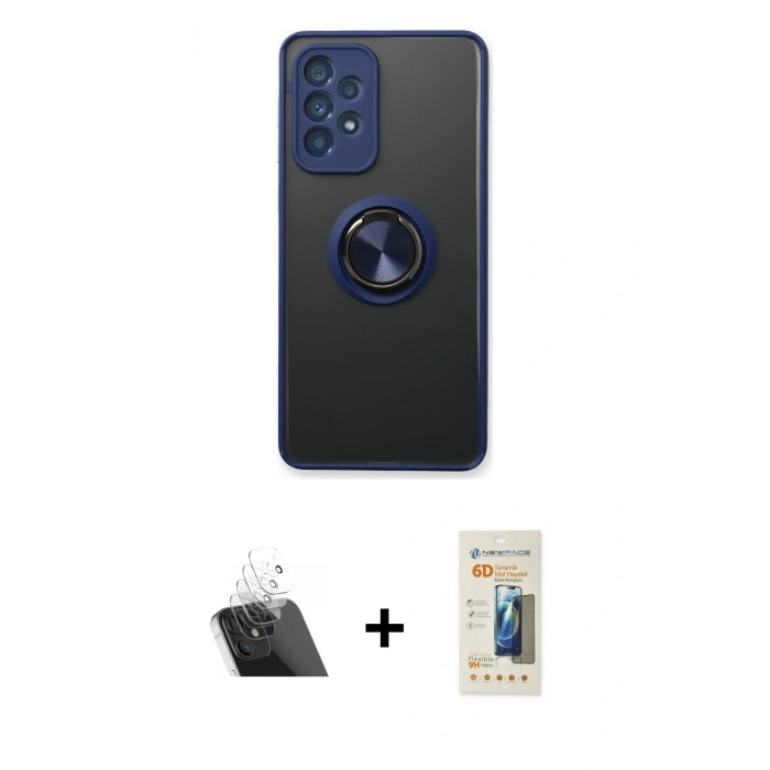 MARSİLYAN™- Galaxy A73 5G Kılıf Yörünge Çizgi - Siyah 6D Mat Seramik Hayalet Nano Ekran Koruyucu + Kamera Lens Koruma Cam - SF